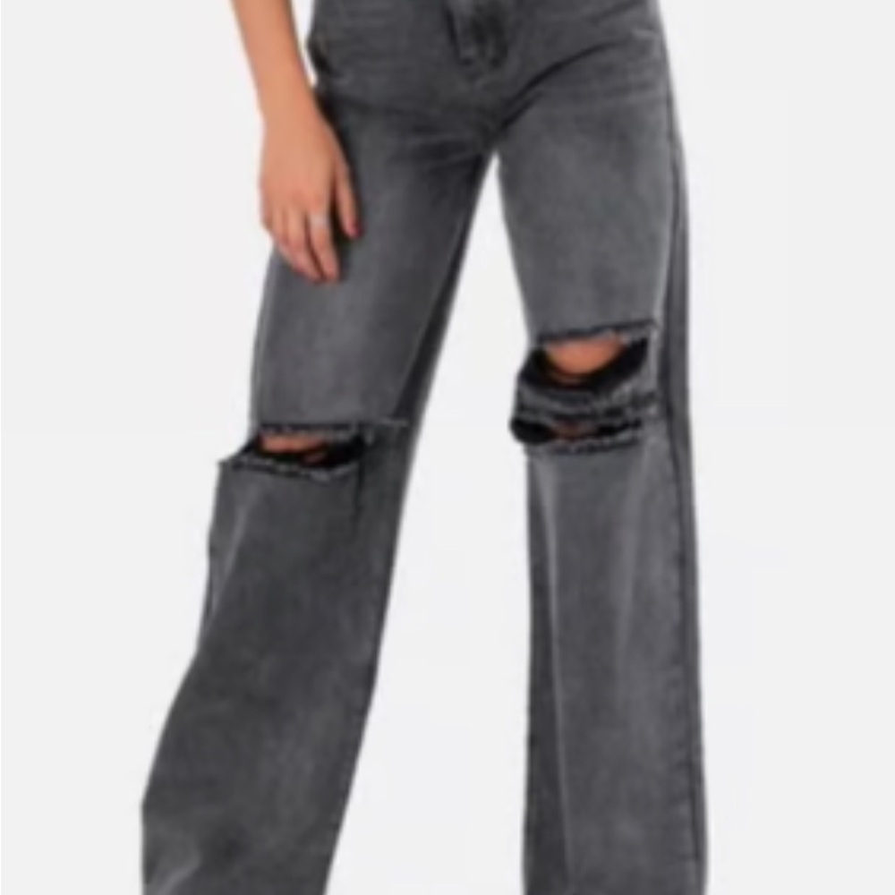 Adika Black Wide Leg Ripped Jeans